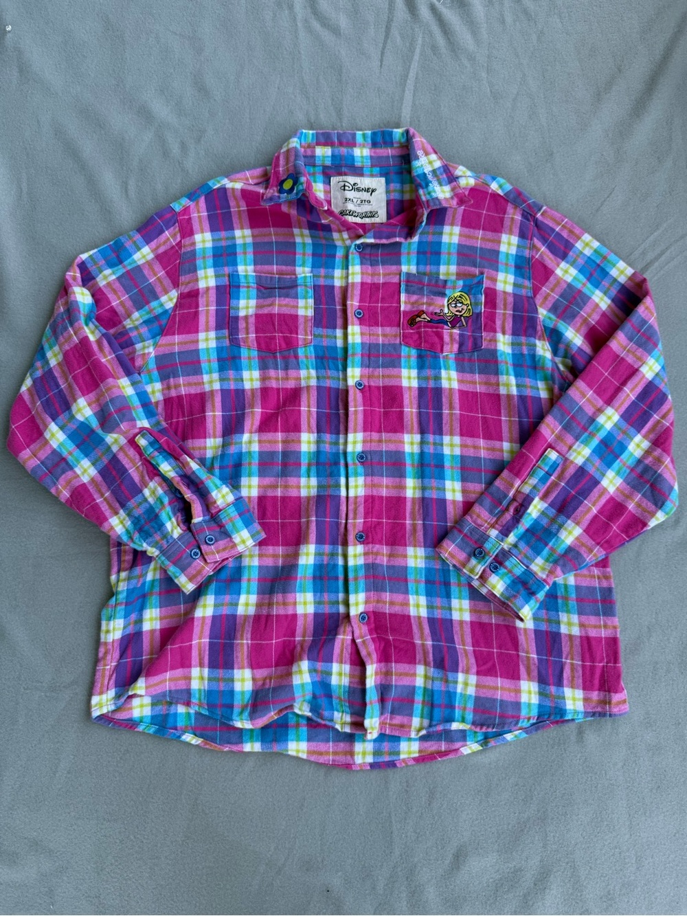 Disney flannel shirt Women 2XL plaid Lizzie McGuire Multi Print Letter on Back